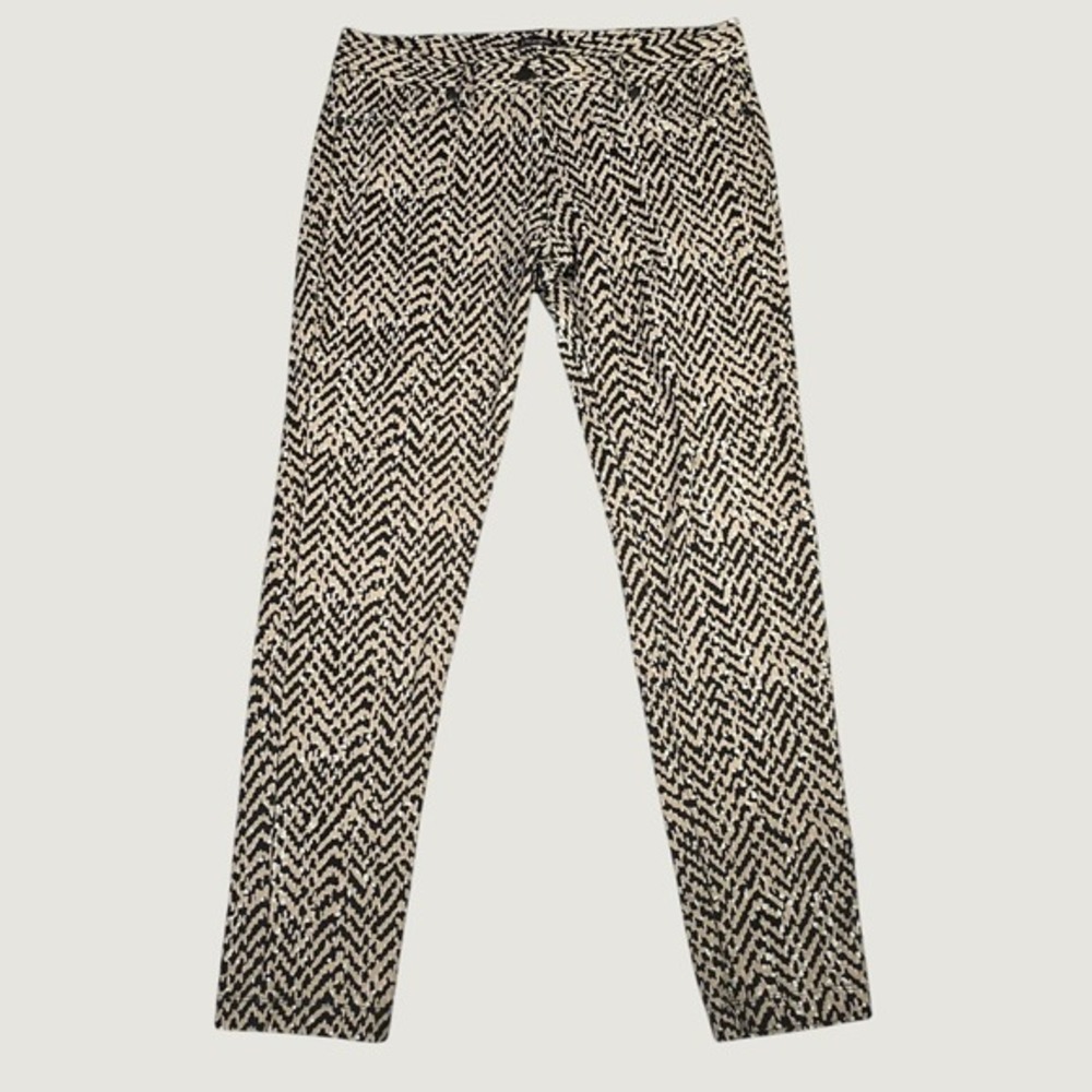 J.McLaughlin Chevron Zigzag Pants‎ Womens 4 Tan Black Stretch Slim Preppy